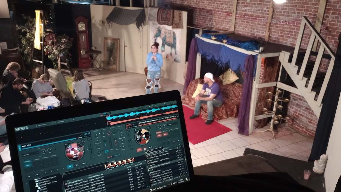 Rehearsing Twisted, seen from the booth over the sound laptop