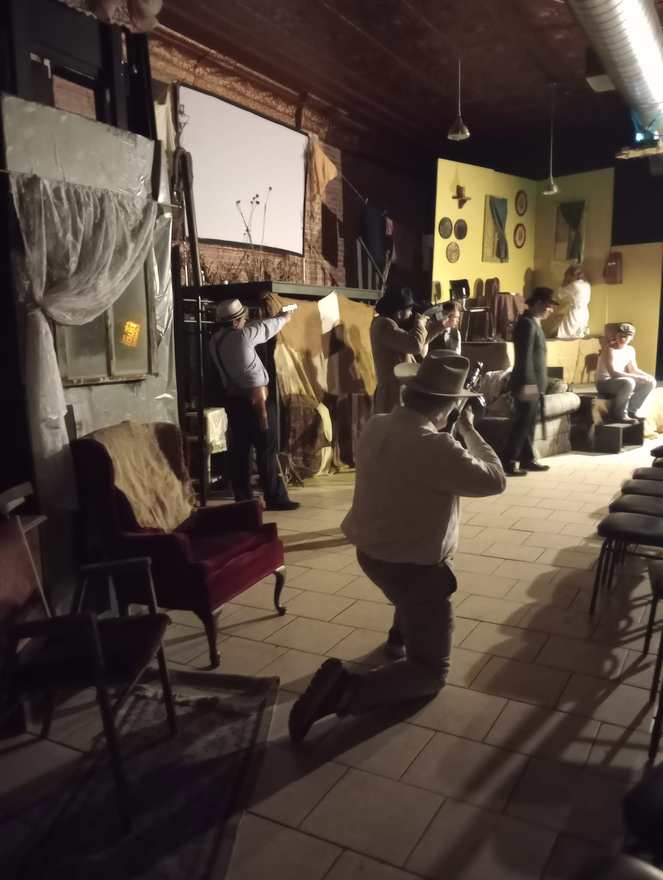 The lawmen close in: a shootout scene on the Bonnie & Clyde stage