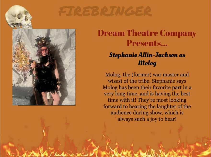Firebringer cast announcement card for Molag, the tribe's former war master, in her feathered headdress