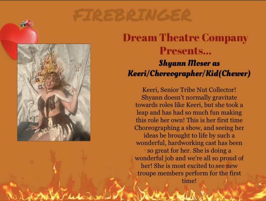 Firebringer cast announcement card for Keeri of the tribe, with her costume portrait